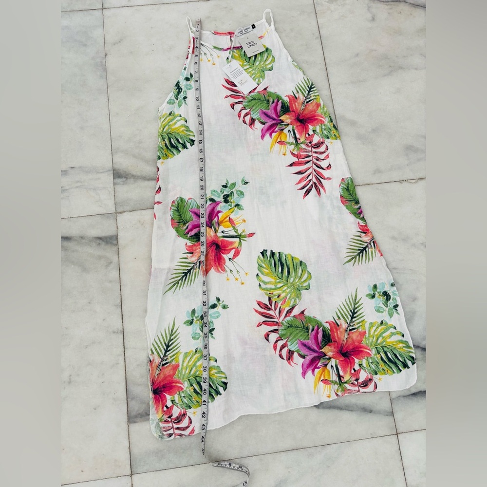 Lungo L’arno Dress Hawaiian Floral Linen Sleeveless Pockets M NWT Boho Italy - Picture 5 of 9